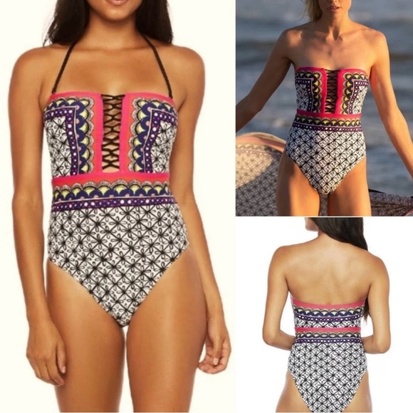 Trina Turk  Tanzania Scarf Bandeau One Piece Swimsuit, size 8, Pool Beach - Picture 1 of 14